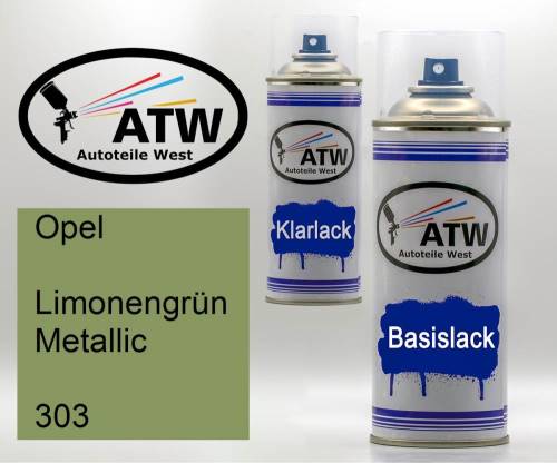 Opel, Limonengrün Metallic, 303: 400ml Sprühdose + 400ml Klarlack - Set, von ATW Autoteile West.